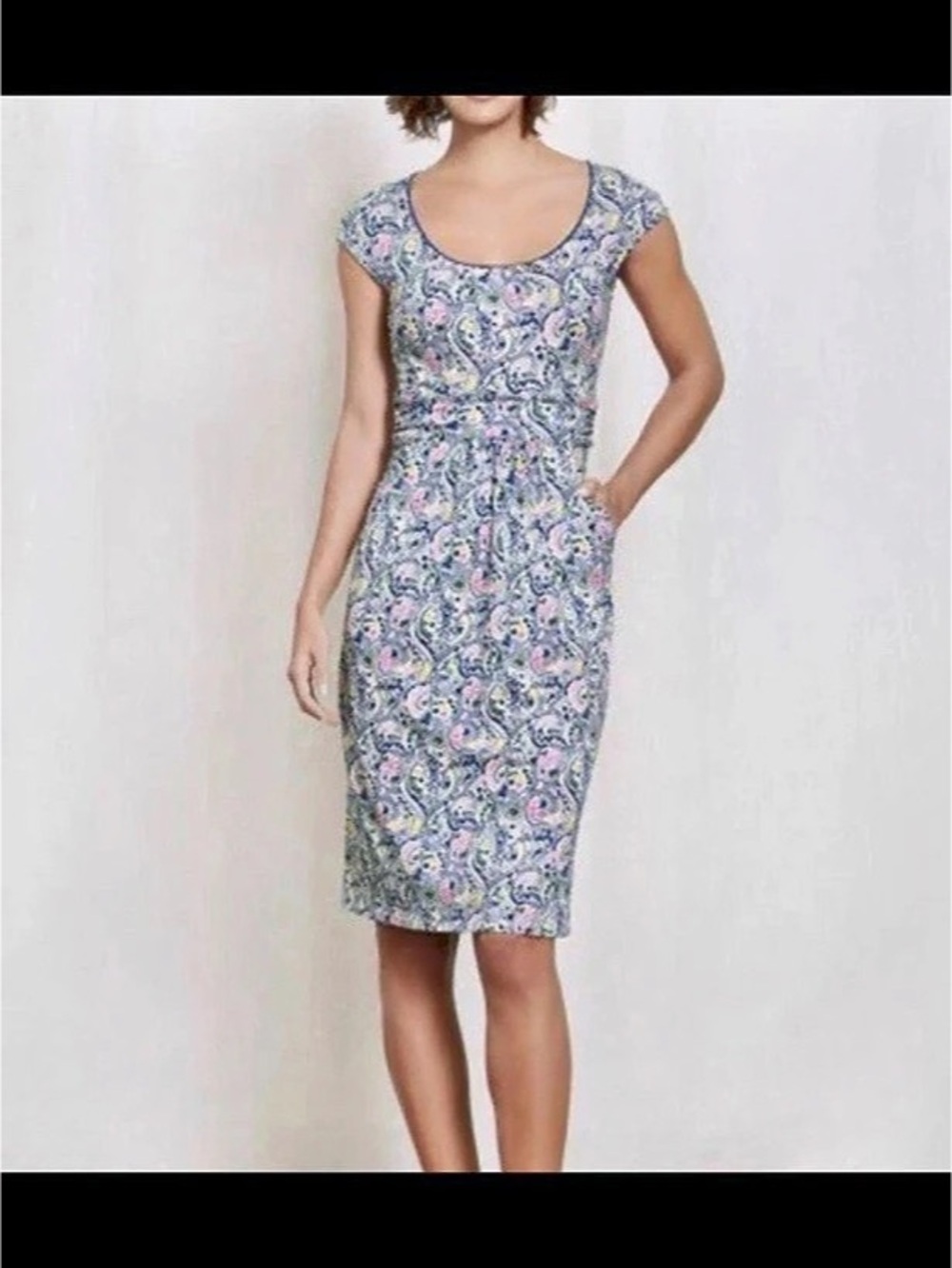 boden Margot Jersey Dress Paisley Midi Blue & Pink Size 12R
